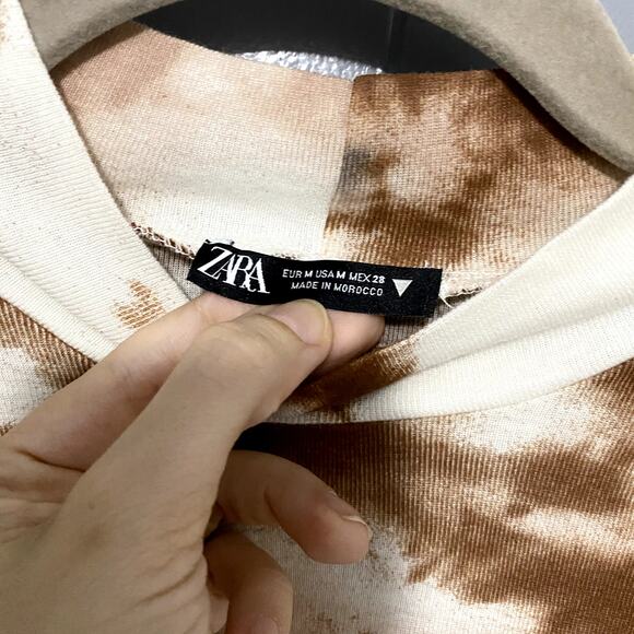 Zara Brown Tie Dye Thin Mock Neck Long Sleeve Boho Western Fitted Top M - Picture 4 of 7